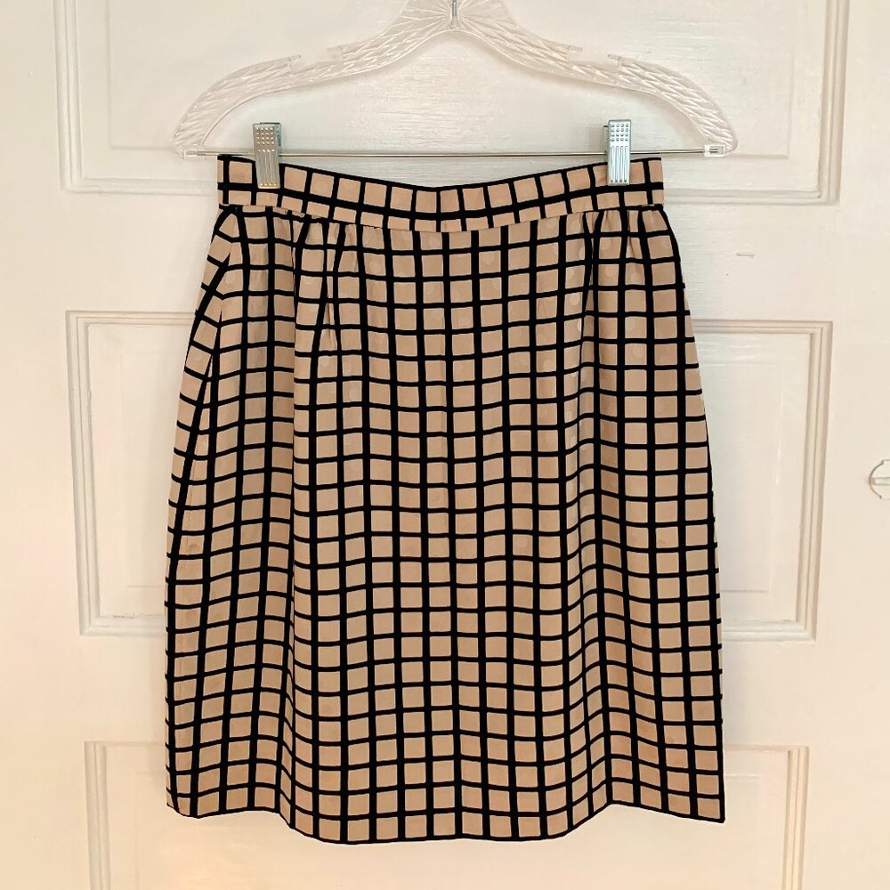 Women's Taupe Check Silk Skirt, Size S